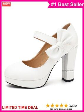 Platform Mary Jane Pumps 3.94 Inch Block Heel Bow Dress Shoes